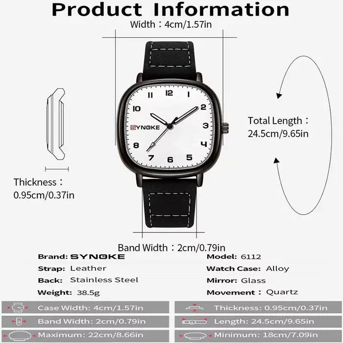 Synoke-Montre à quartz avec bracelet en cuir pour homme