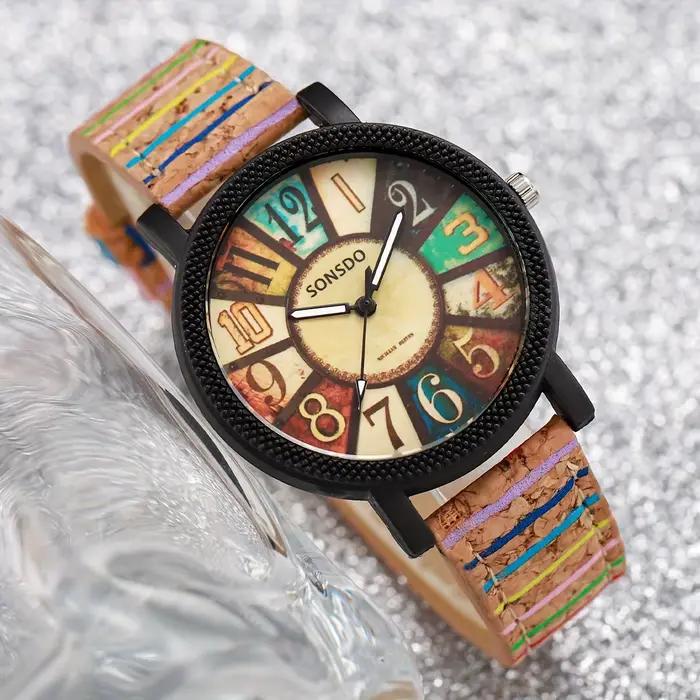 2 pièces/ensemble montre pour femme Vintage Bracelet en cuir analogique Quartz