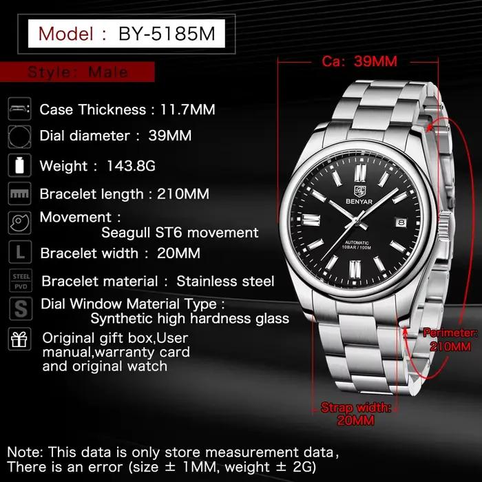Montre mécanique automatique de luxe pour homme BENYAR