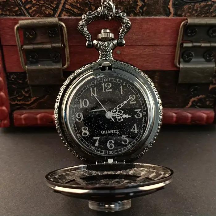 Montre de poche à Quartz Design boussole noire Vintage
