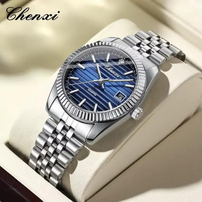Montre en acier inoxydable avec calendrier complet et résistance à l'eau pour homme style décontracté occasions quotidiennes et spéciales