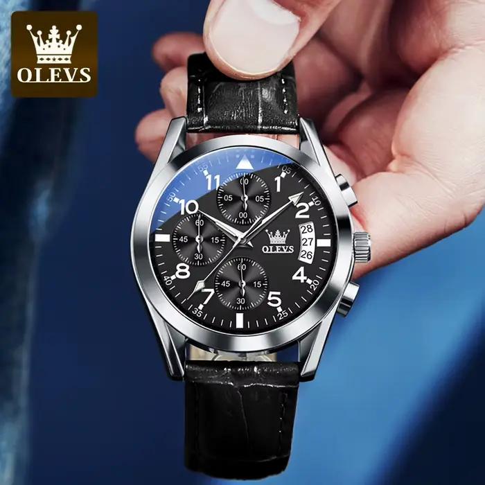 OLEVS 2878 montre d'aviateur pour hommes mode automatique mécanique étanche lumineux double affichage du calendrier Reloj Hombre