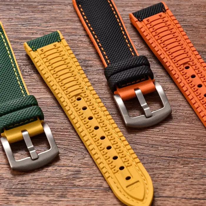 Bracelet de montre en caoutchouc FKM et toile de voile en cuir pour montres traditionnelles résistantes à l'eau et durables occasions spéciales