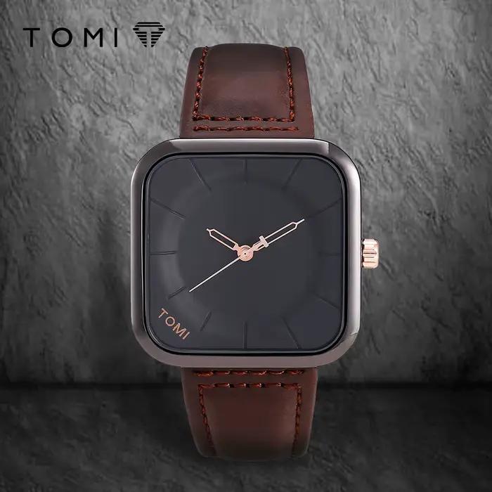 TOMI mode Simple montre à Quartz noir hommes et femmes carré de haute qualité élégant