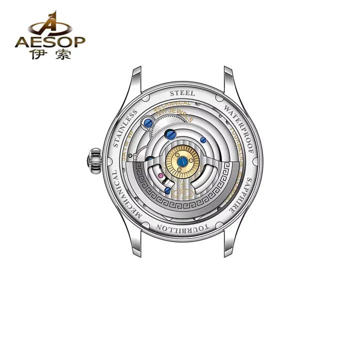 AESOP Tourbillon automatique montres mécaniques édition limitée hommes mouvement à remontage manuel montres-bracelets en cuir/acier inoxydable