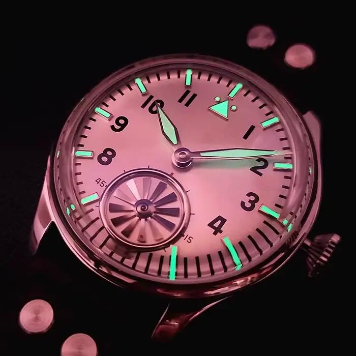 Montre mécanique manuelle pour hommes avec mouvement ventilation, cuir, boucle ardillon, résistante à l'eau, pour occasions spéciales et tenues décontractées