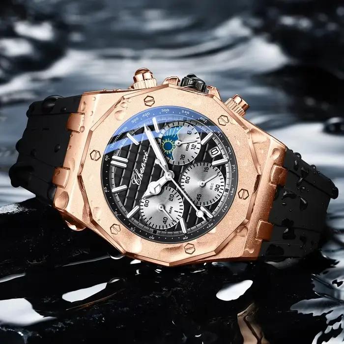 Montre CHENXI Hommes de Luxe Chronographe Sport Quartz Élégante Résistante à l'Eau Bracelet en Silicone Occasions Spéciales