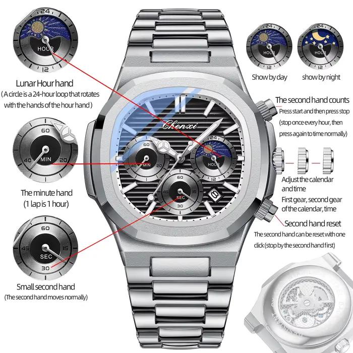 Montre à quartz étanche en acier inoxydable pour homme