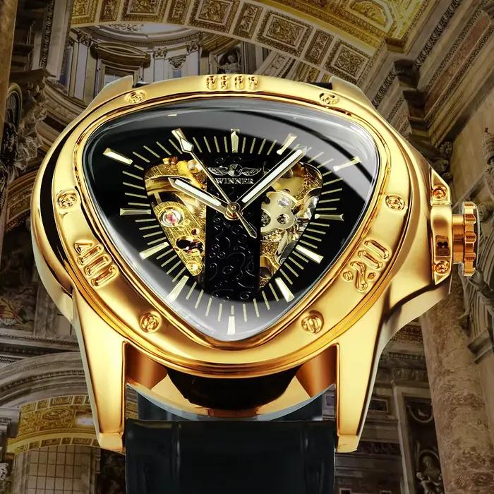 WINNER sport hommes montres haut de gamme de luxe or Triangle squelette automatique montre mécanique