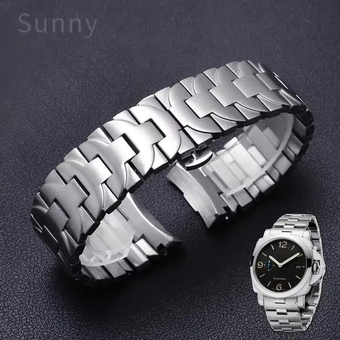 Pour Panerai Luminor série argent noir 24 22mm Pam 441111 Bracelet de montre en acier inoxydable solide antirouille