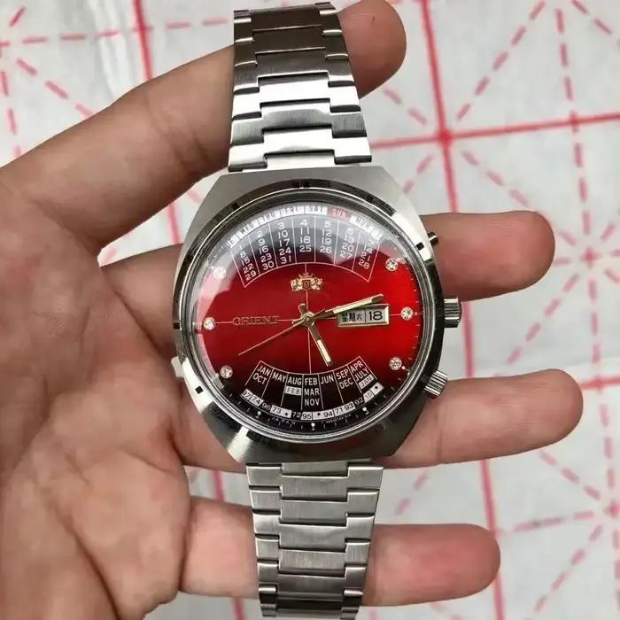 Montre mécanique sportive orient multifonction homme résistance à l'eau cadran grand ultra fin heure mondiale calendrier perpétuel