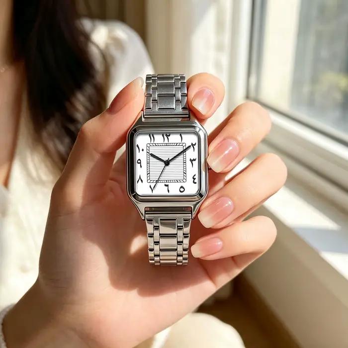 Montre de luxe carrée pour femmes avec texte arabe et résistance à l'eau pour occasions spéciales et cadeaux élégants