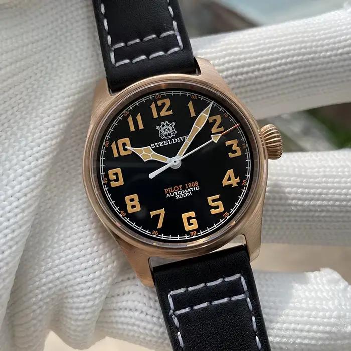 Montre Steeldive en bronze automatique pour hommes résistante à l'eau pour plongée et occasions spéciales