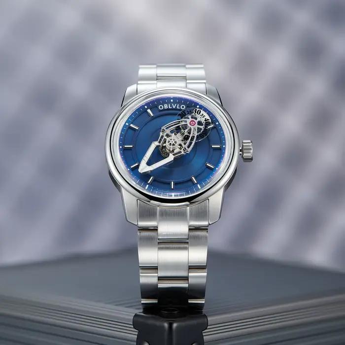 OBLVLO Creative Lightmagazines ed Spacecraft Hommes Cadran Bleu Montre existent SION L Acier Inoxydable Shoous Business
