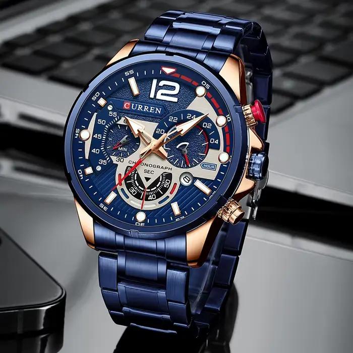 CURREN nouveau vert hommes montres haut de gamme de luxe en acier inoxydable montre à Quartz