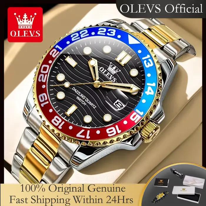 Montre de plongée OLEVS 3610 en acier inoxydable avec fonction de date automatique et aiguilles luminescentes pour homme occasions spéciales et plongée