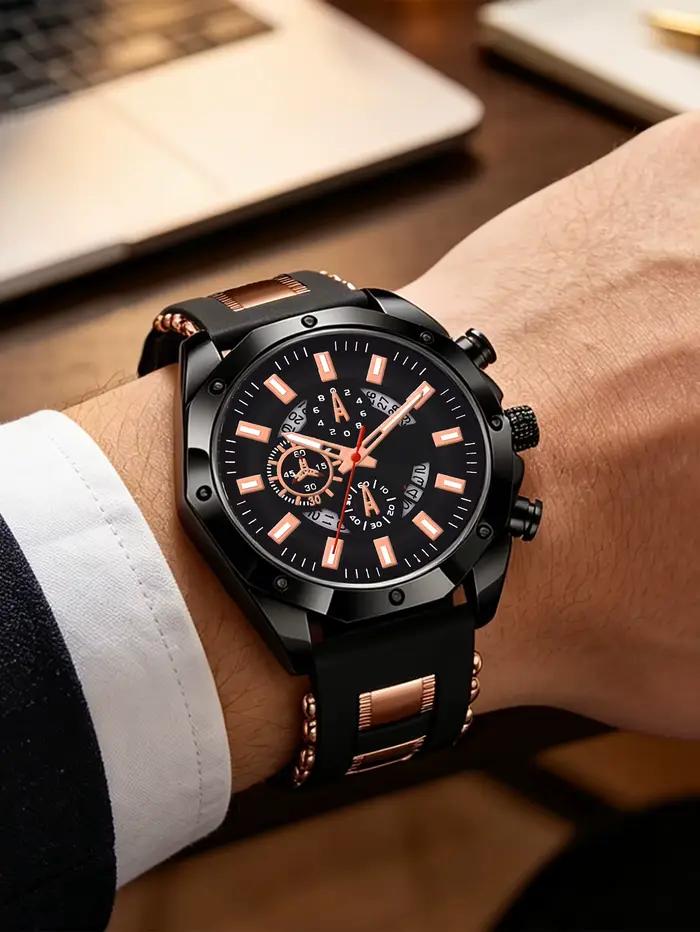 Montre-bracelet en silicone quartz avec calendrier pour homme et femme usage quotidien soirées festives