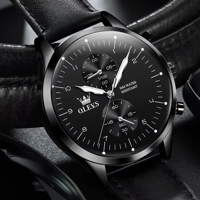 OLEVS 2880 montre de luxe homme Simple mode bracelet en cuir chronographe Date automatique étanche lumineux horloge à main montres à Quartz hommes