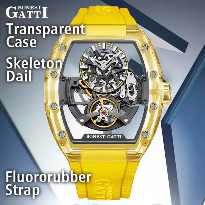 BONEST GATTI nouvelle marque supérieure montre-bracelet mécanique pour hommes montre automatique Tonneau boîtier en