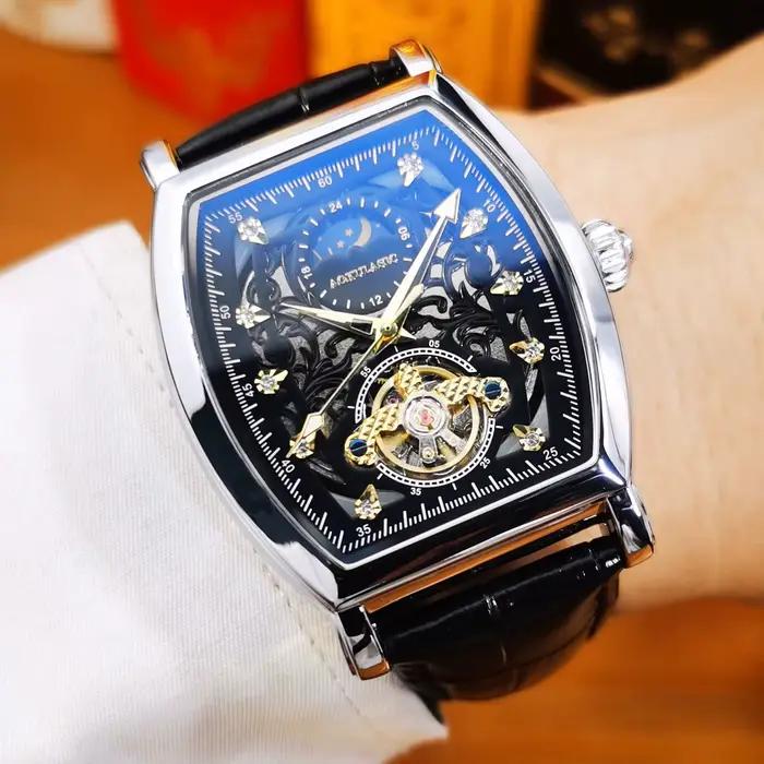 Montres automatiques mécaniques squelette glacées AOKULASIC Tourbillon pour hommes