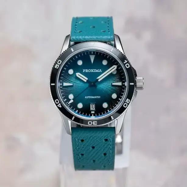 Montre automatique Proxima édition limitée pour hommes plongeur avec bracelet en cuir et cristal de saphir lumineux occasions spéciales
