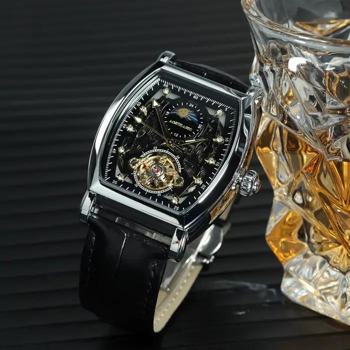 Montres automatiques mécaniques squelette glacées AOKULASIC Tourbillon pour hommes