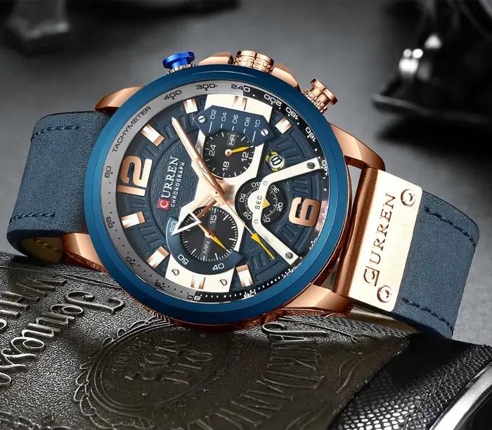 CURREN montres de Sport décontractées pour hommes bleu Top marque de luxe militaire en cuir montre-bracelet homme