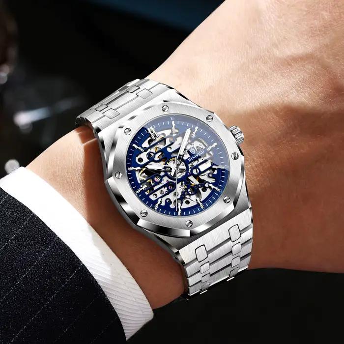 Montre mécanique squelette BINBOND résistante à l'eau pour homme avec mouvement automatique et bracelet en acier inoxydable occasions spéciales et quotidienne