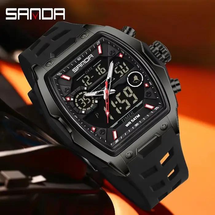 SANDA hommes double affichage montre électronique grand cadran sport LED analogique numérique chronographe militaire homme montre-bracelet relogio masculino