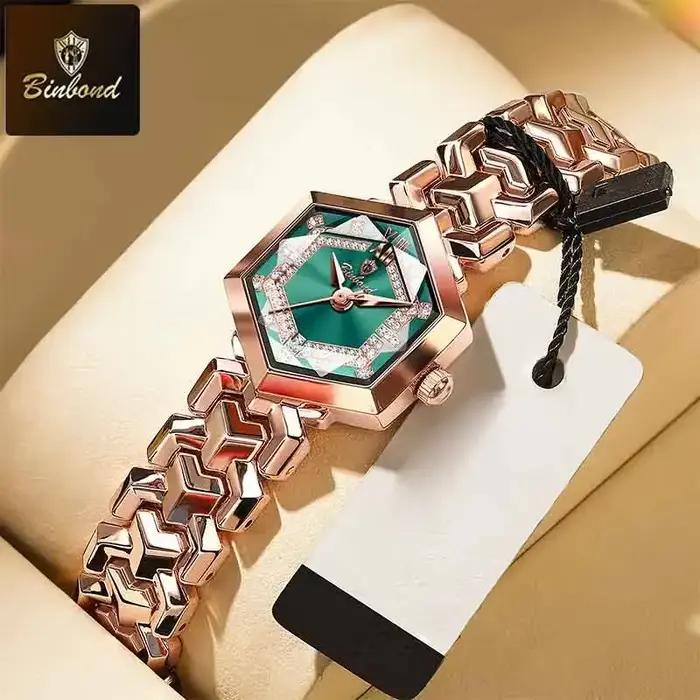 BINBOND mode élégante femmes montre à Quartz losange miroir étanche montre-bracelet lumineux diamant cadran Original