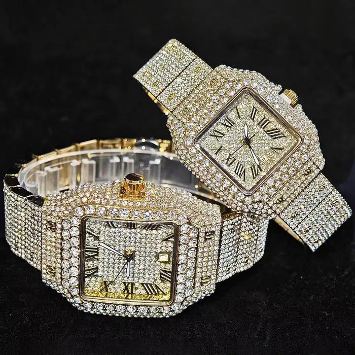 UNIGUET montre de glace de luxe pour hommes femmes mode Hip Hop plein diamant carré Couple montre-bracelet cadeau 2026 Hor vente