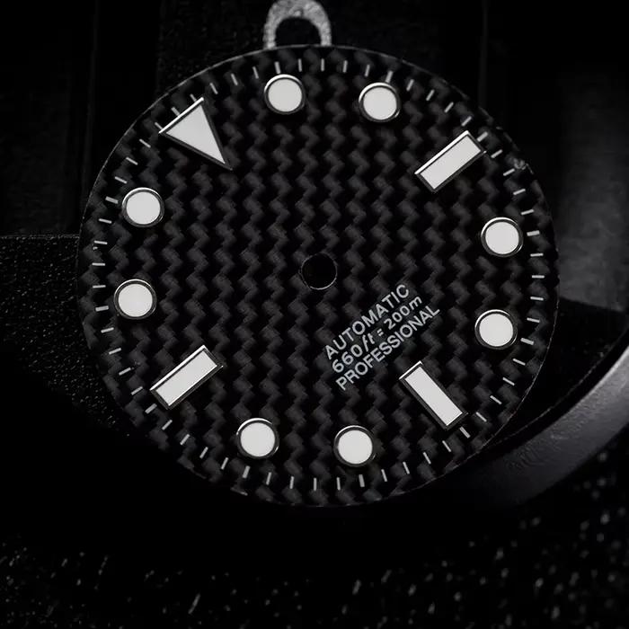 Cadran noir en Fiber de carbone 28.5mm BGW9 bleu Lume sans Logo pour Seiko SUB SEA NH35/36/38 boîtier de mouvement automatique Mod pièces accessoires