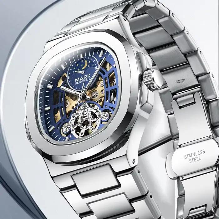 MARK FAIRWHALE montres mécaniques pour homme Phase de lune Tourbillon acier inoxydable étanche mouvement automatique montre de luxe pour hommes