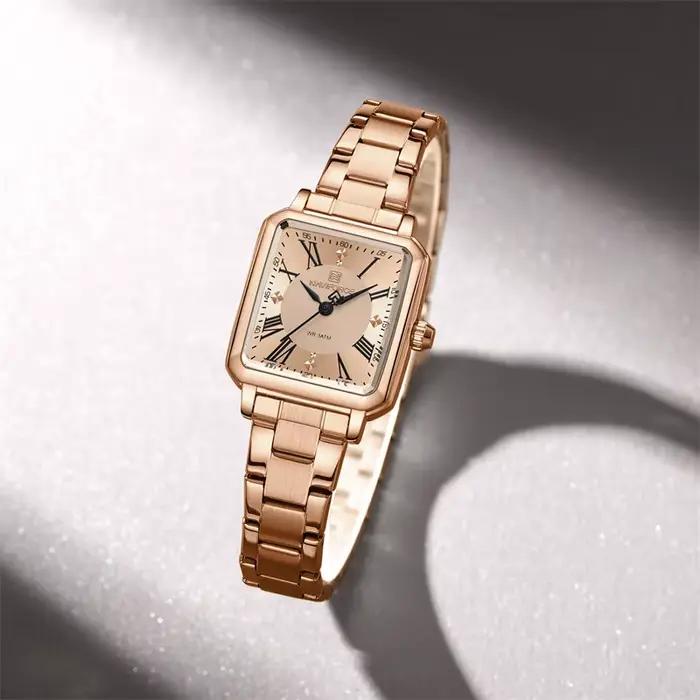 Montre NAVIFORCE en acier inoxydable pour femme, résistante à l'eau, quartz, style décontracté et élégant, parfait pour toutes occasions