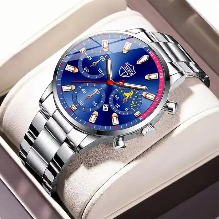 DEYROS luxe hommes argent Quartz montre-bracelet mâle en acier inoxydable