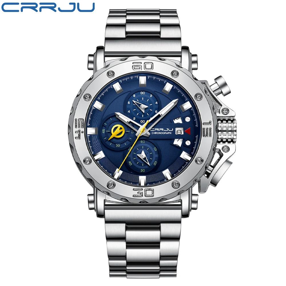 CRRJU montre pour hommes Top marque de luxe grand cadran en acier inoxydable étanche chronographe mo