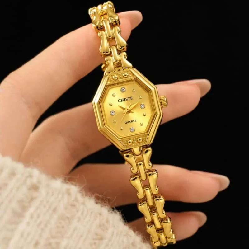 Montre pour femmes de la marque CHISTE, montre-bracelet en métal rétro de luxe exquise, montre-brace