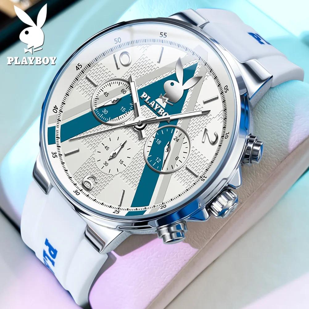 PLAYBOY 3046 Montre-bracelet à quartz pour homme, bracelet en silicone tendance, étanche, chronograp