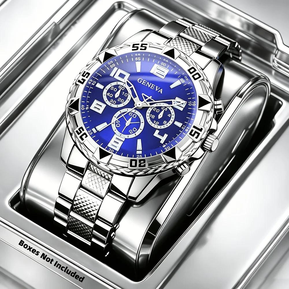 Montre de ville pour hommes – Montre à quartz ronde et élégante, bracelet en acier inoxydable, dotée