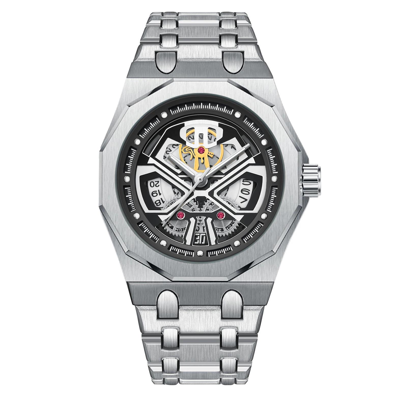 Montre à quartz pour homme, fabriquée avec un mouvement à quartz, boîtier Black Warrior à 12 facette