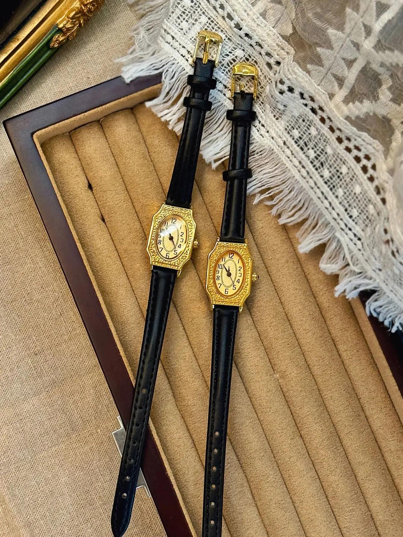 1 nouvelle montre à quartz pour femme, élégante, de style rétro français, dorée, étanche, avec brace