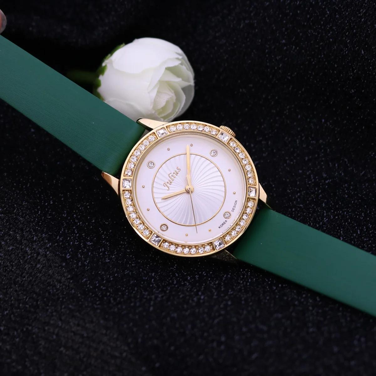 Montre à quartz pour femme avec strass, bracelet en cuir véritable, coffret cadeau d'anniversaire po