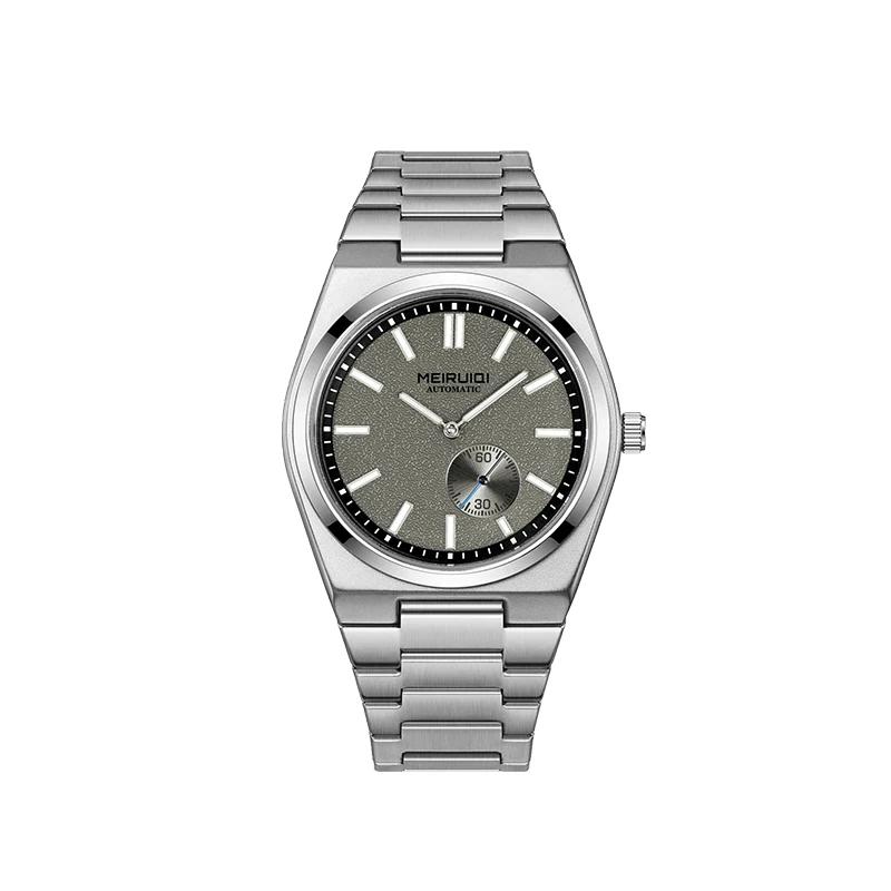Montre mécanique pour homme avec cadran fermé à barres non numérotées en argent, magnifique, pour le