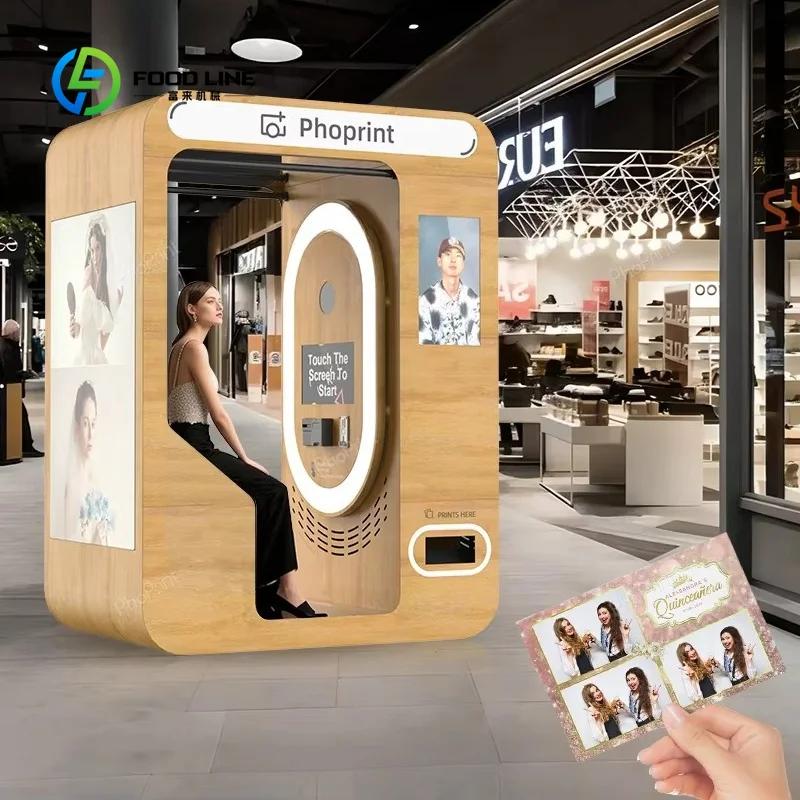 Machine photomaton personnalisée en bois, réglable en hauteur, avec paiement sans espèces et paiemen