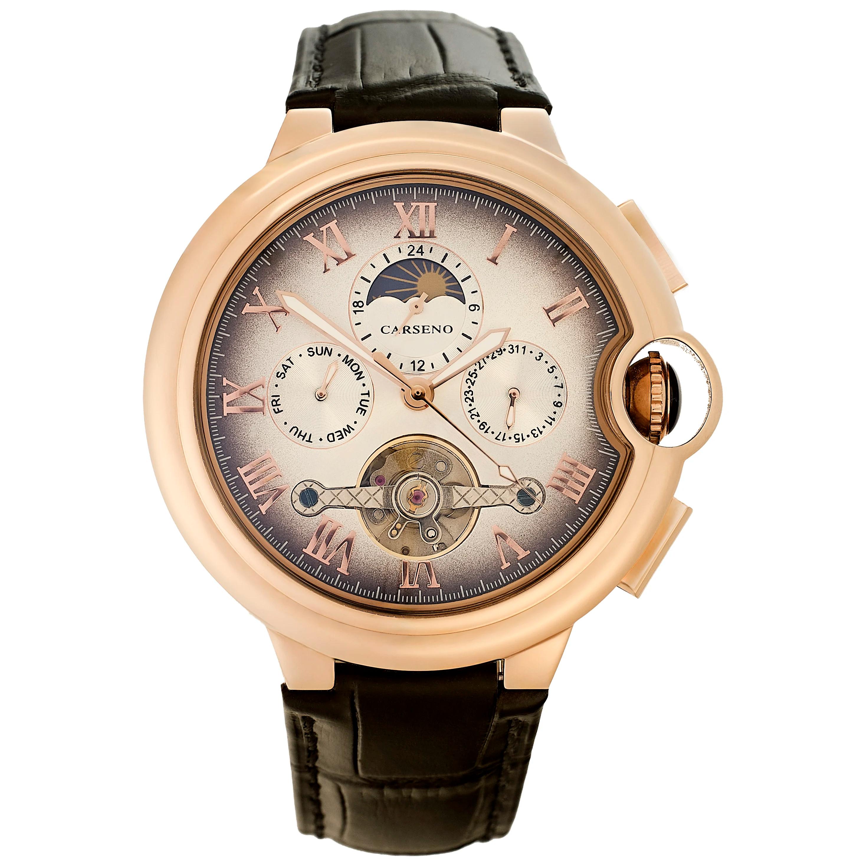 Montre mécanique automatique pour homme CASENO avec un design de volant exquis, bracelet en cuir vér