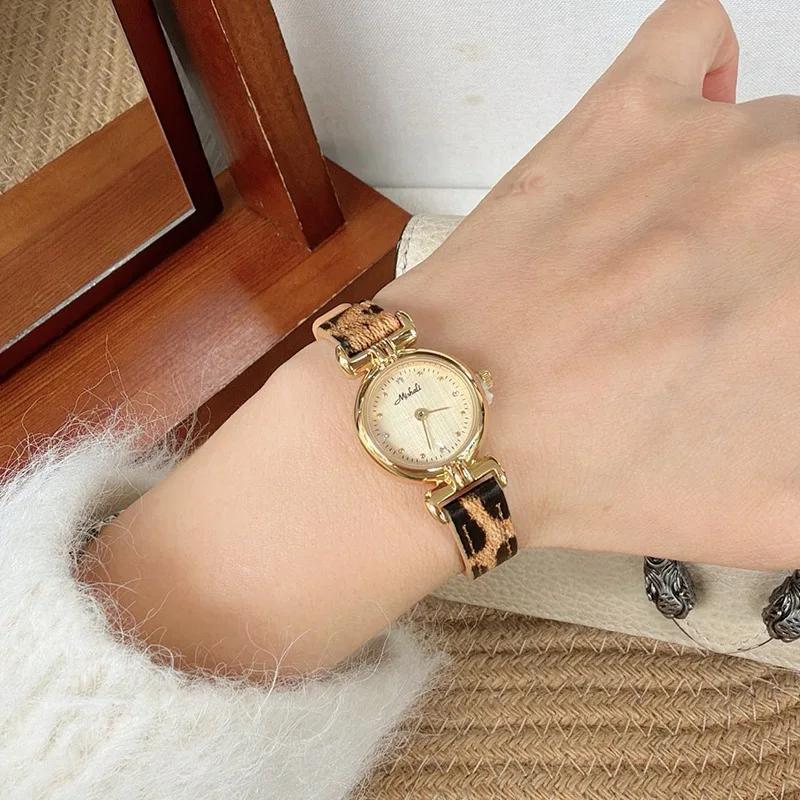 Nouvelle montre à quartz pour femme en cuir imprimé léopard, style vintage et luxueux, montre-bracel