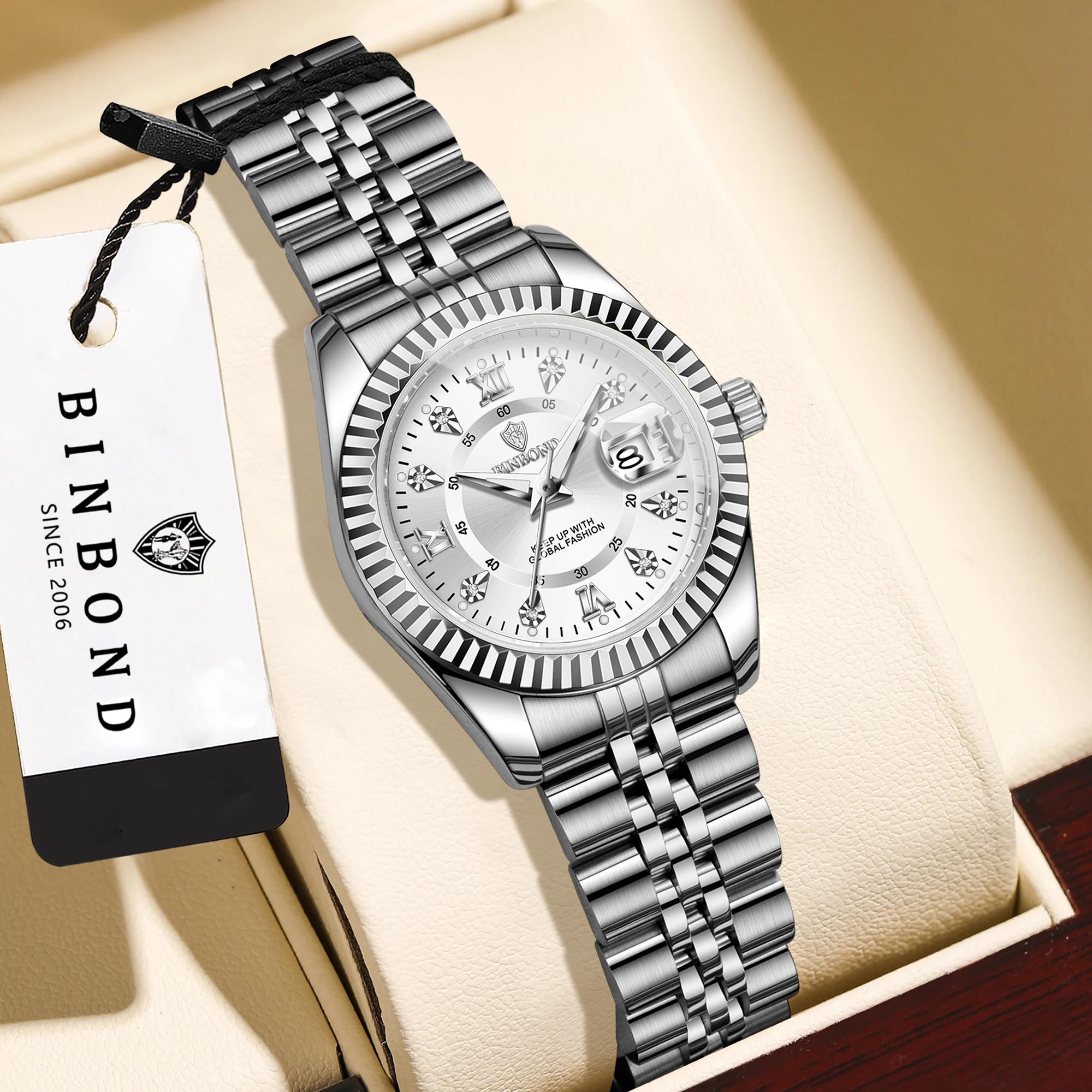 Montres à quartz BINBOND pour femmes, lumineuses, étanches, montre de luxe de marque pour femmes, ca