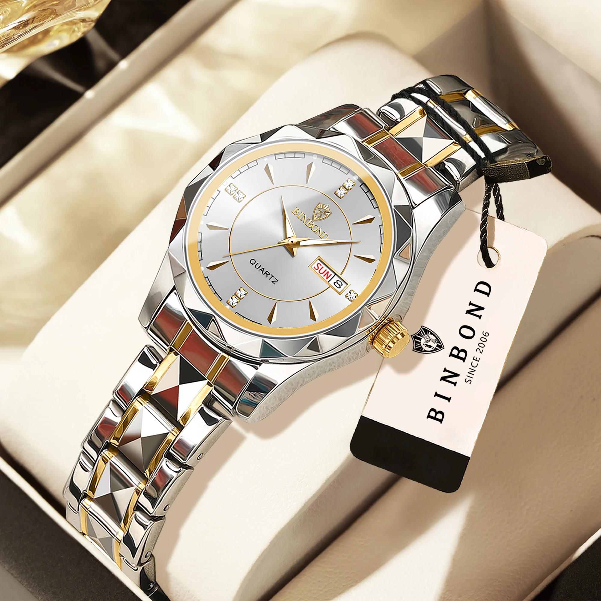Montres-bracelets de luxe BINBOND en quartz pour femmes, lumineuses, étanches, avec affichage de la 