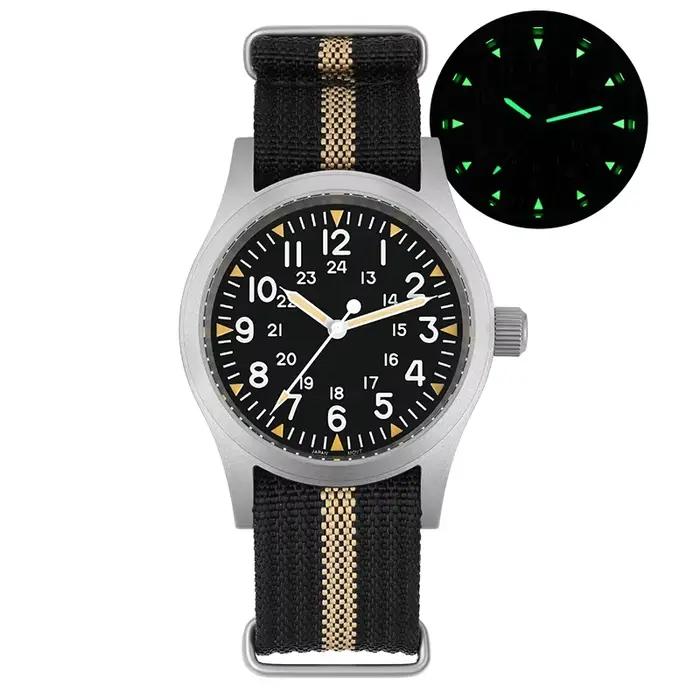 Militado ML05 38mm montre militaire mis5 2035 mouvement bombé saphir cristal C3 vert lumineux 10Bar
