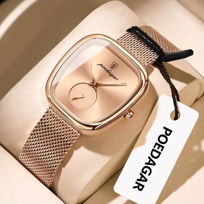 POEDAGAR marque de luxe femme montre étanche en acier inoxydable maille femmes montres mode élégant